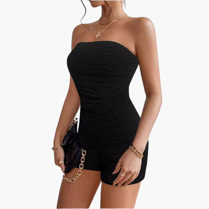 Skylar | Women’s Strapless Ruched Textured Romper Jumpsuit