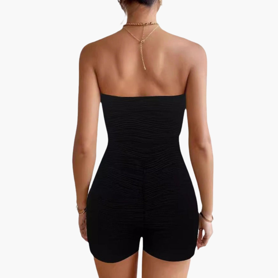 Skylar | Women’s Strapless Ruched Textured Romper Jumpsuit