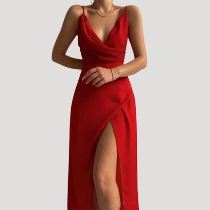 Adeline | Women’s Wedding Guest Satin-Look High Slit Maxi Dress