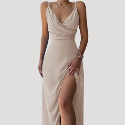 Adeline | Women’s Wedding Guest Satin-Look High Slit Maxi Dress