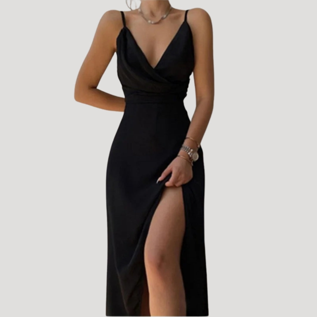 Adeline | Women’s Wedding Guest Satin-Look High Slit Maxi Dress
