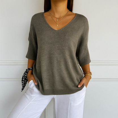 Coraline | Women’s V-Neck Short Sleeve Knit Pullover