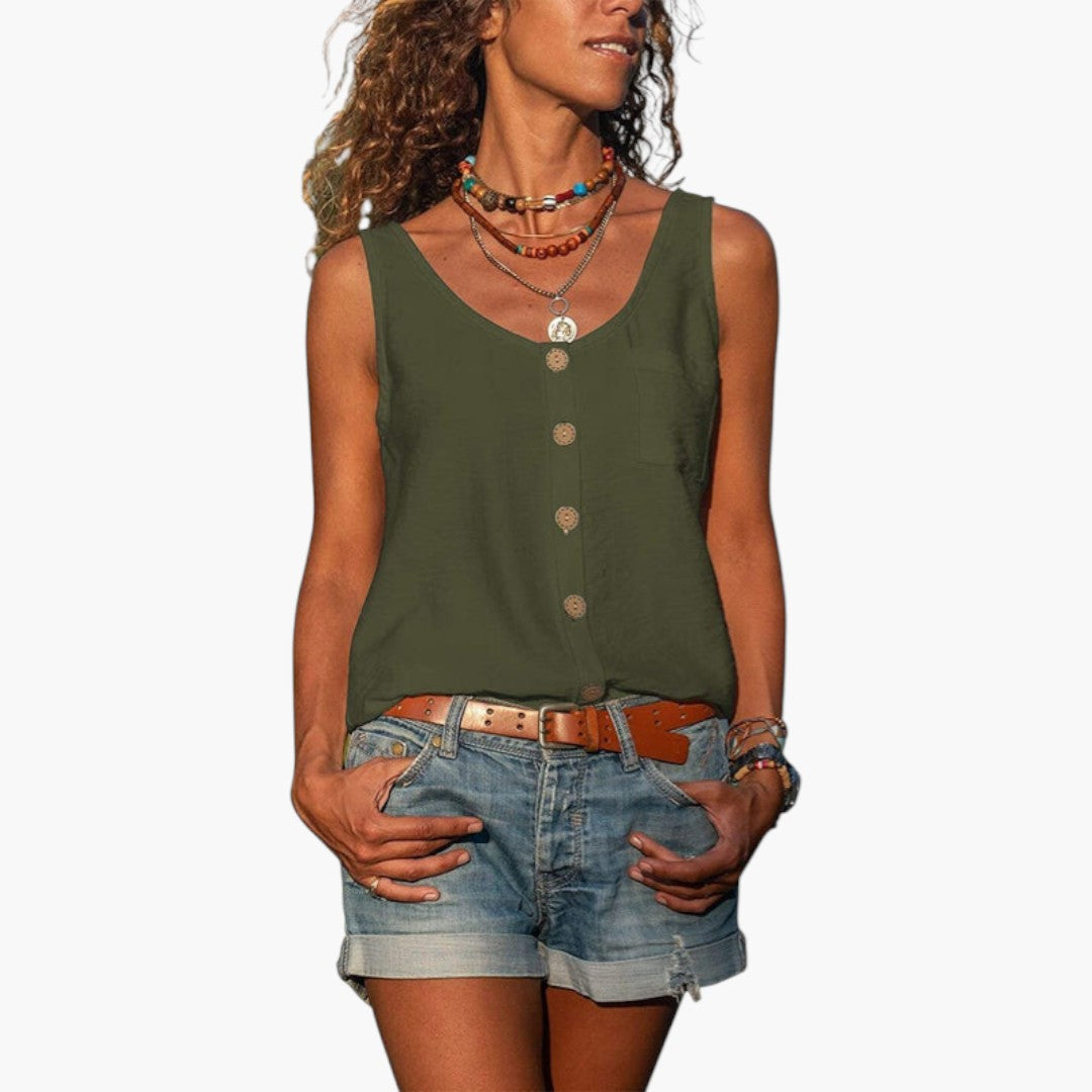 Delilah | Women’s Round Neck Tank Top with Decorative Buttons