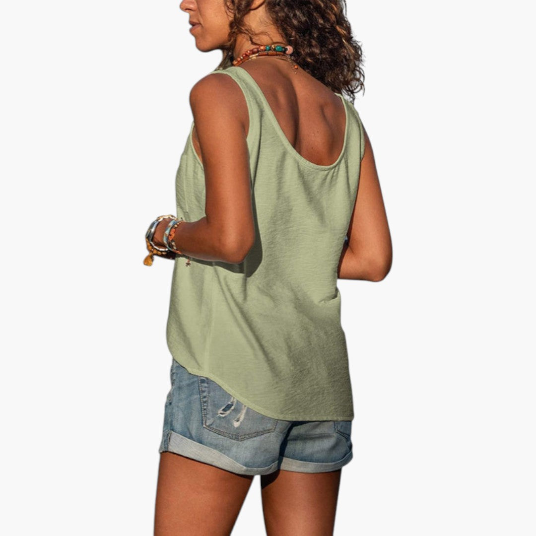 Delilah | Women’s Round Neck Tank Top with Decorative Buttons