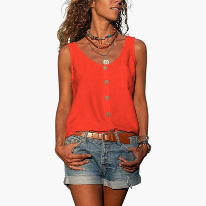 Delilah | Women’s Round Neck Tank Top with Decorative Buttons