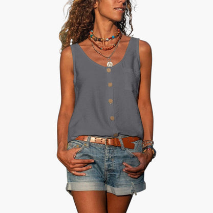 Delilah | Women’s Round Neck Tank Top with Decorative Buttons