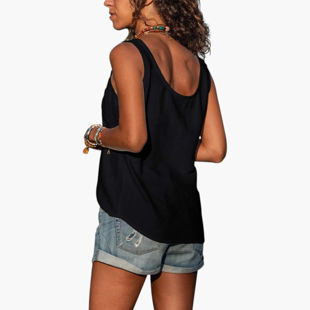 Delilah | Women’s Round Neck Tank Top with Decorative Buttons