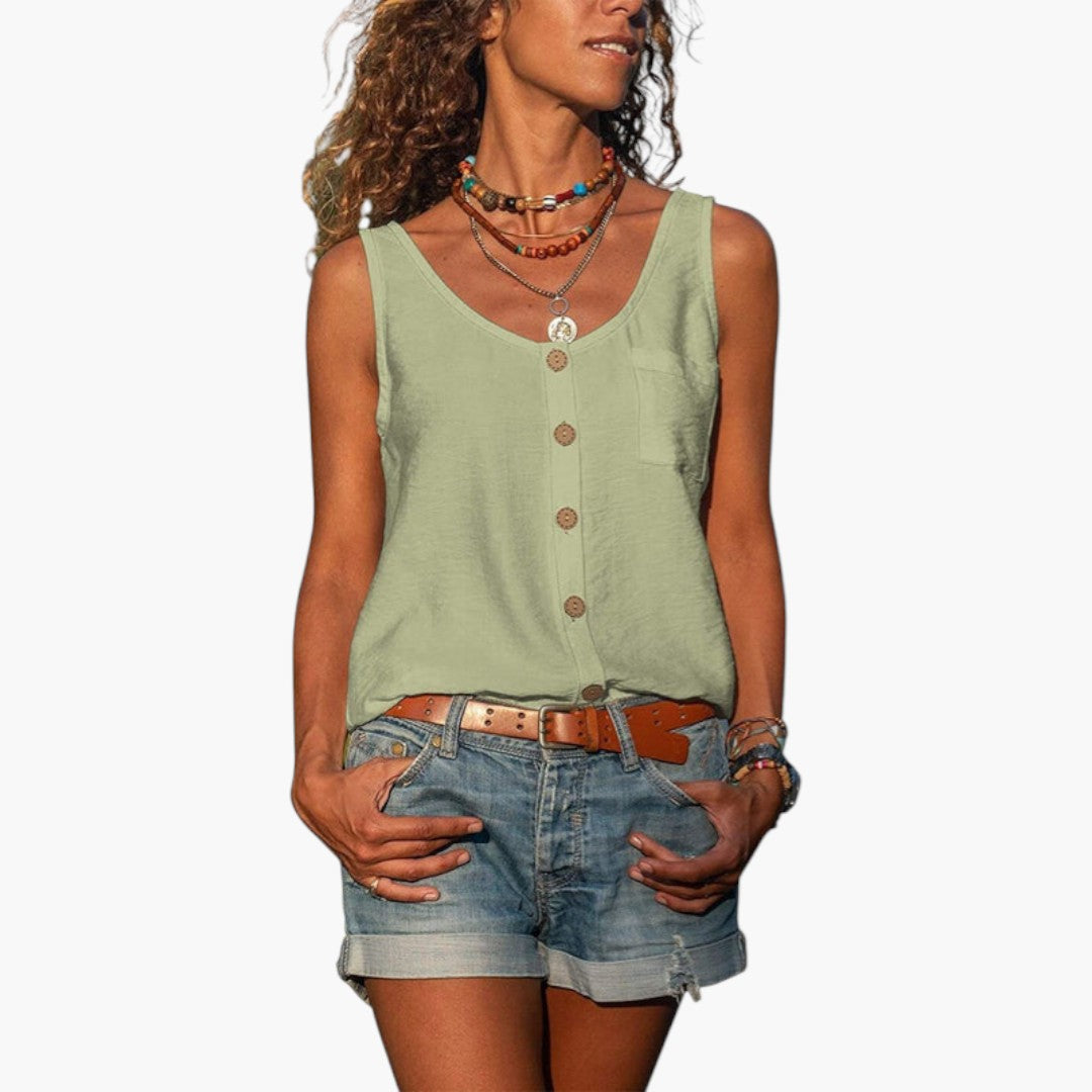 Delilah | Women’s Round Neck Tank Top with Decorative Buttons