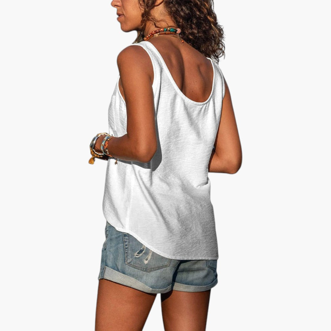 Delilah | Women’s Round Neck Tank Top with Decorative Buttons