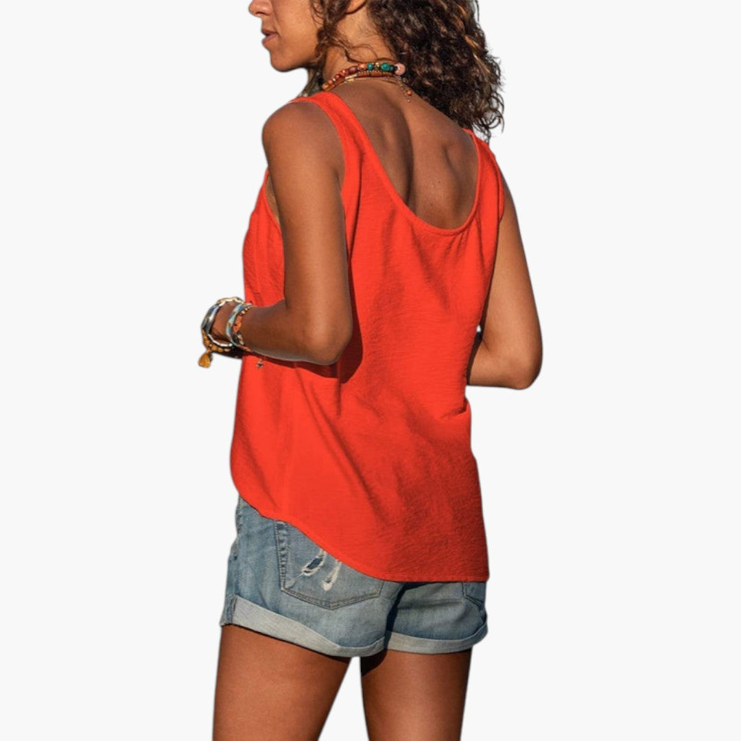 Delilah | Women’s Round Neck Tank Top with Decorative Buttons