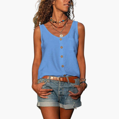 Delilah | Women’s Round Neck Tank Top with Decorative Buttons