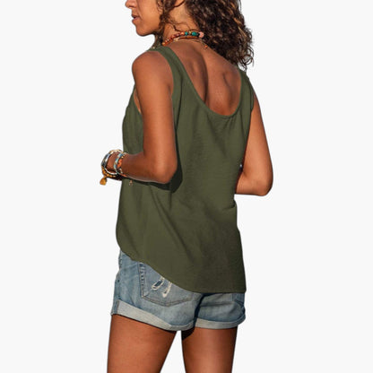 Delilah | Women’s Round Neck Tank Top with Decorative Buttons