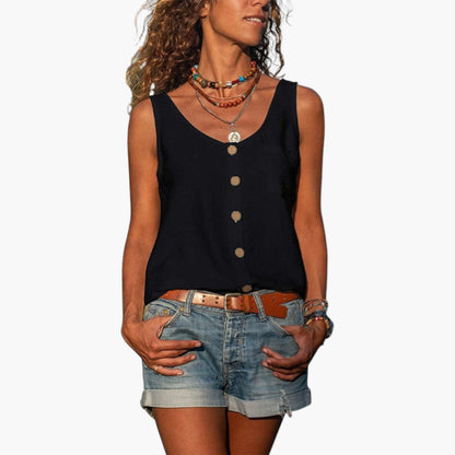Delilah | Women’s Round Neck Tank Top with Decorative Buttons