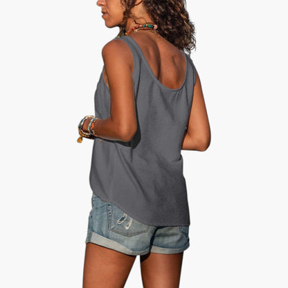 Delilah | Women’s Round Neck Tank Top with Decorative Buttons