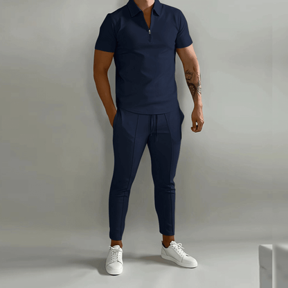 Jaxon | Men’s Zip Polo Shirt and Tapered Pants 2-Piece Set