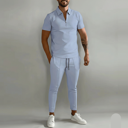 Jaxon | Men’s Zip Polo Shirt and Tapered Pants 2-Piece Set