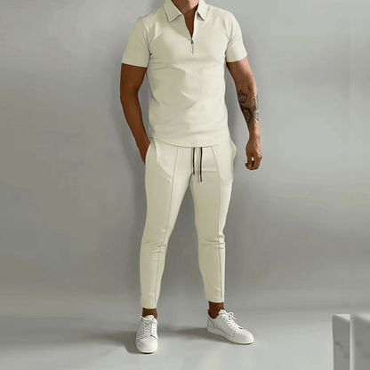 Jaxon | Men’s Zip Polo Shirt and Tapered Pants 2-Piece Set