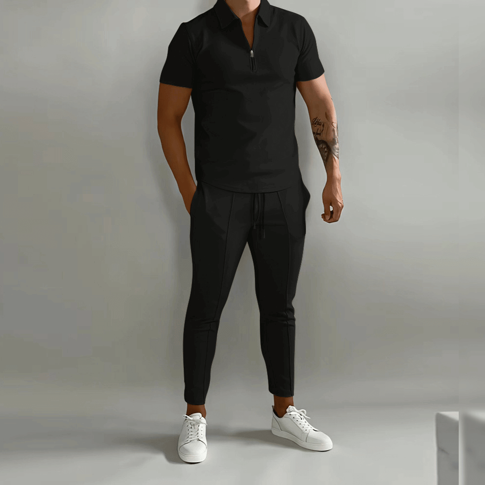 Jaxon | Men’s Zip Polo Shirt and Tapered Pants 2-Piece Set