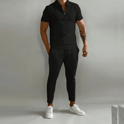 Jaxon | Men’s Zip Polo Shirt and Tapered Pants 2-Piece Set