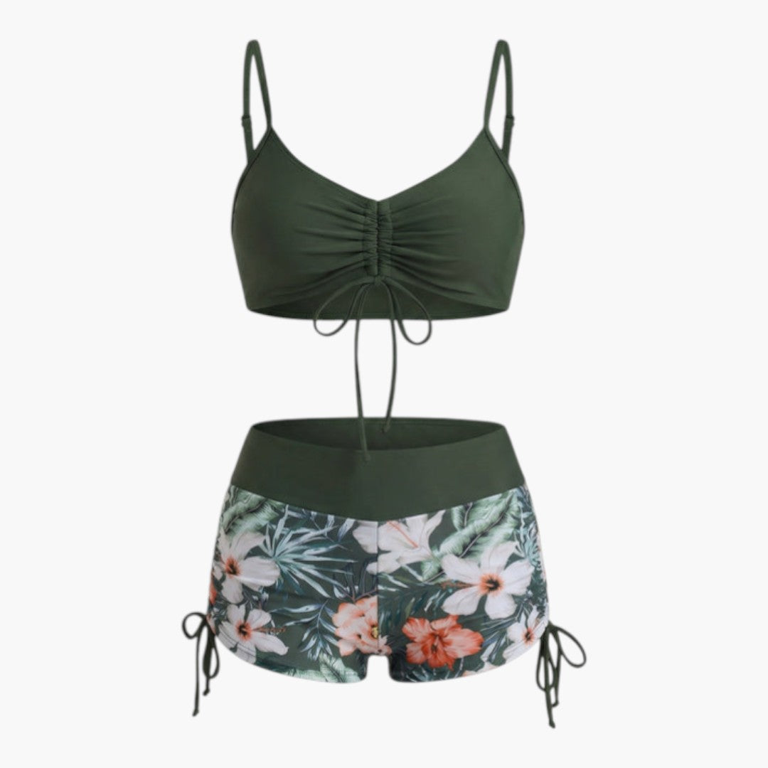 Hailey | Women’s Floral High-Waisted Two-Piece Bikini Set with Tie-Side Shorts