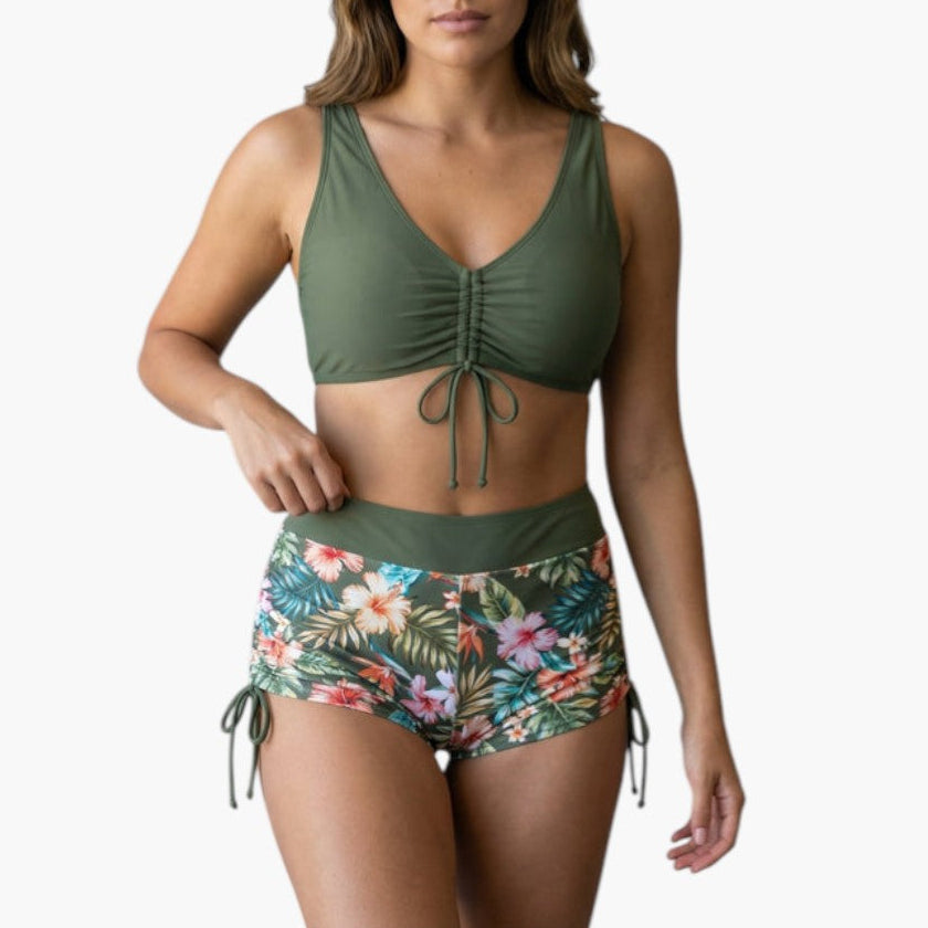 Hailey | Women’s Floral High-Waisted Two-Piece Bikini Set with Tie-Side Shorts