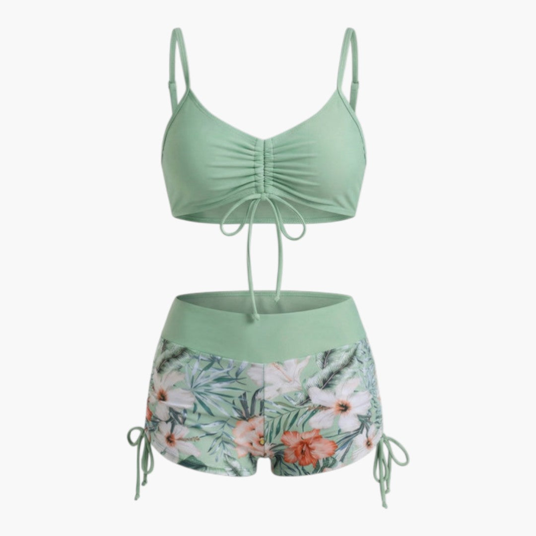 Hailey | Women’s Floral High-Waisted Two-Piece Bikini Set with Tie-Side Shorts