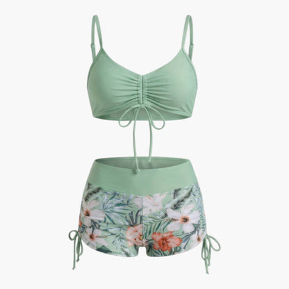 Hailey | Women’s Floral High-Waisted Two-Piece Bikini Set with Tie-Side Shorts
