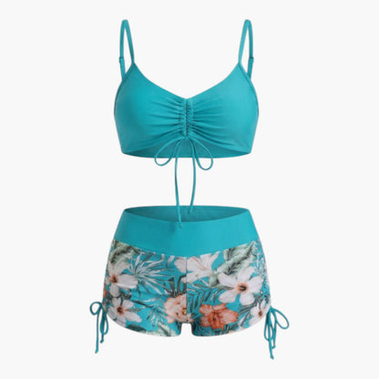 Hailey | Women’s Floral High-Waisted Two-Piece Bikini Set with Tie-Side Shorts