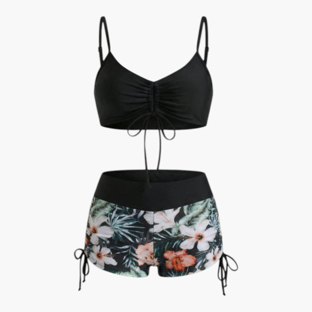 Hailey | Women’s Floral High-Waisted Two-Piece Bikini Set with Tie-Side Shorts