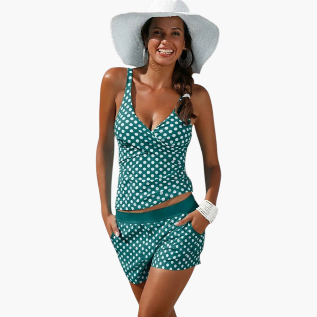 Danielle | Women’s Polka Dot Tankini Set with High-Waisted Shorts