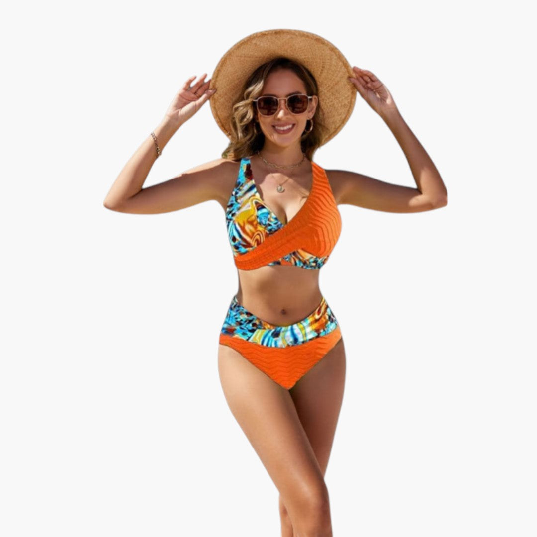 Serena | Women’s Crossed Top Two-Piece Bikini Set with Adjustable Bottom