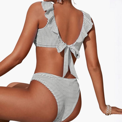 Sloane | Women’s Striped Ruffle Top Two-Piece Bikini Set