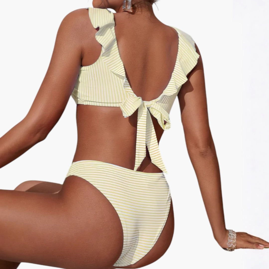 Sloane | Women’s Striped Ruffle Top Two-Piece Bikini Set