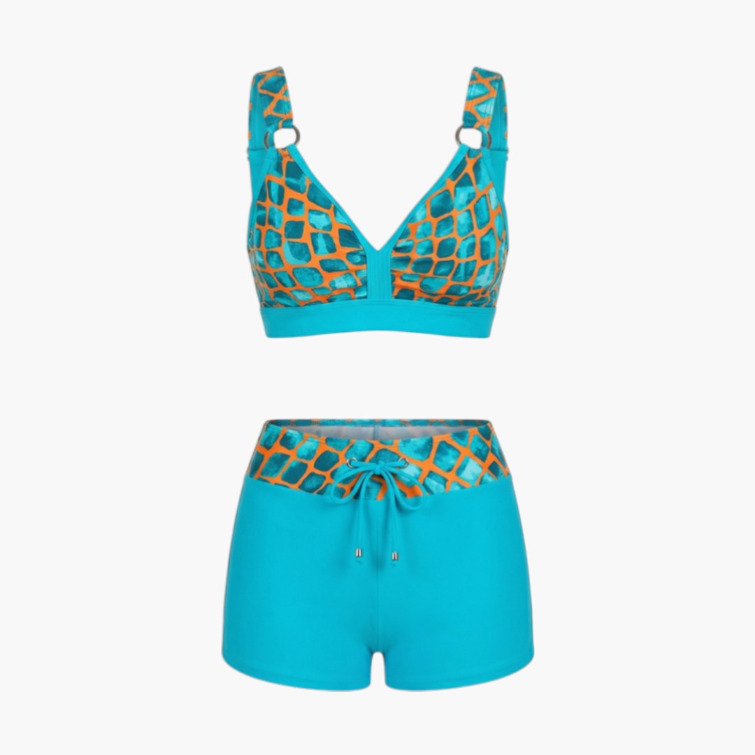 Camryn | Women’s Elastic Waistband Two-Piece Swimsuit Set with Shorts