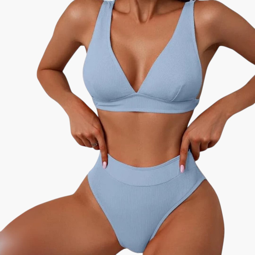 Reese | Women’s Ribbed Wide Strap High-Waisted Two-Piece Bikini Set