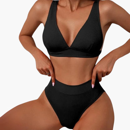 Reese | Women’s Ribbed Wide Strap High-Waisted Two-Piece Bikini Set