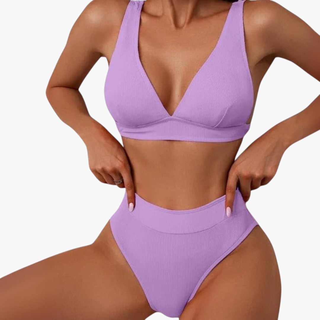 Reese | Women’s Ribbed Wide Strap High-Waisted Two-Piece Bikini Set