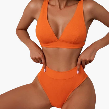 Reese | Women’s Ribbed Wide Strap High-Waisted Two-Piece Bikini Set