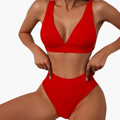 Reese | Women’s Ribbed Wide Strap High-Waisted Two-Piece Bikini Set