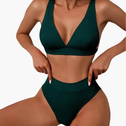 Reese | Women’s Ribbed Wide Strap High-Waisted Two-Piece Bikini Set