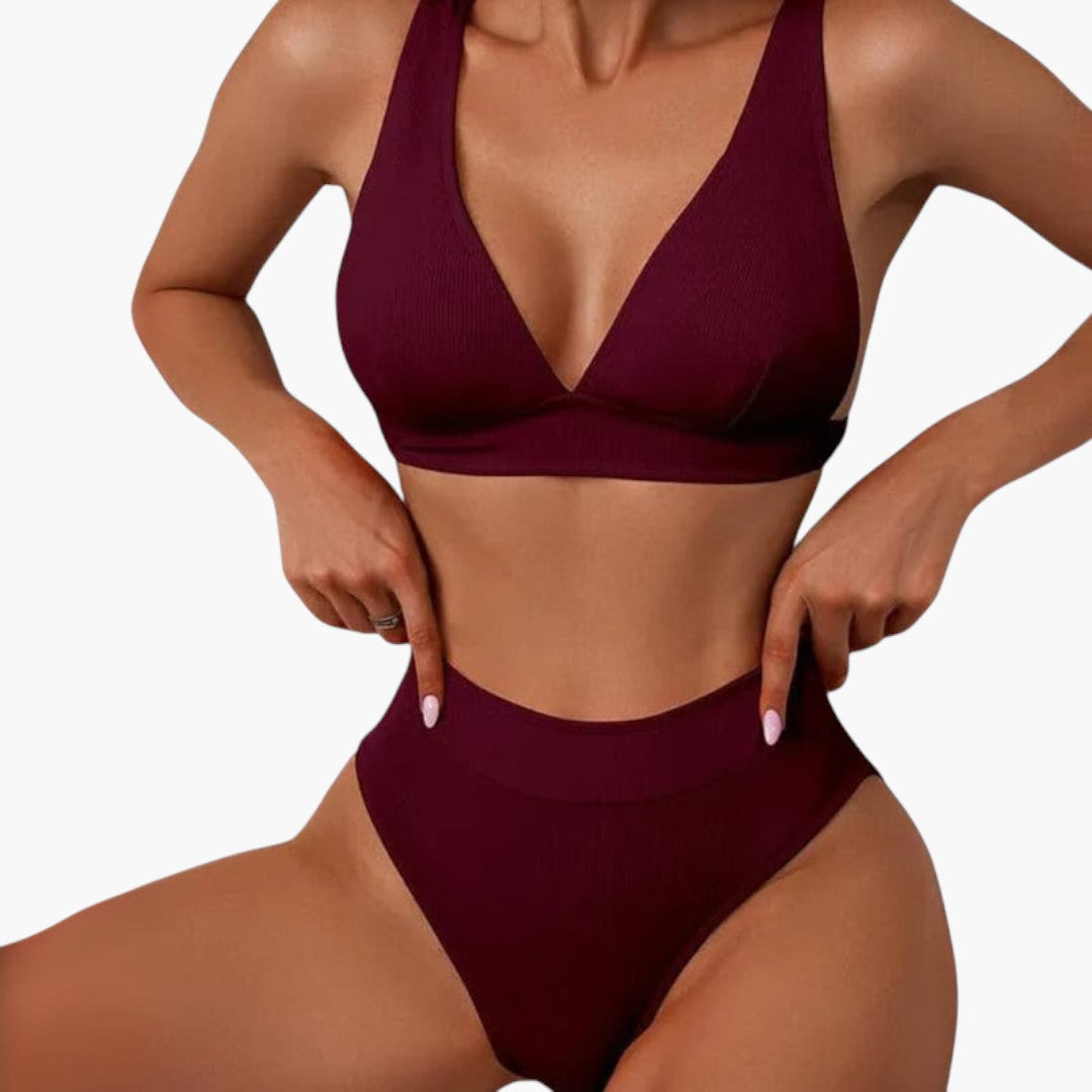 Reese | Women’s Ribbed Wide Strap High-Waisted Two-Piece Bikini Set