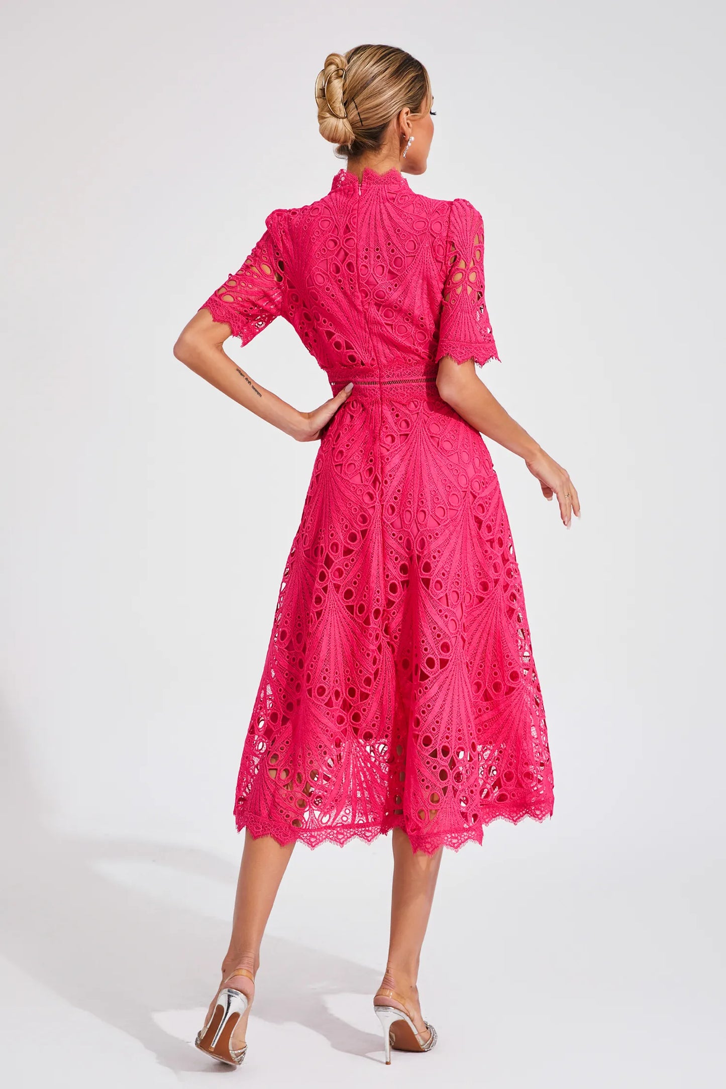 Miranda | Women’s Chic Lace Midi Dress with High Neck