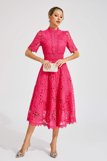 Miranda | Women’s Chic Lace Midi Dress with High Neck