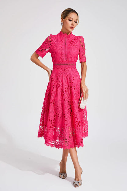 Miranda | Women’s Chic Lace Midi Dress with High Neck