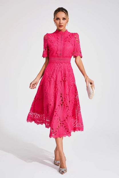 Miranda | Women’s Chic Lace Midi Dress with High Neck