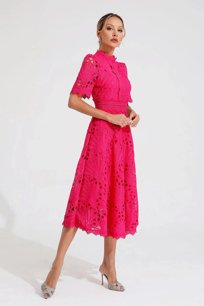 Miranda | Women’s Chic Lace Midi Dress with High Neck