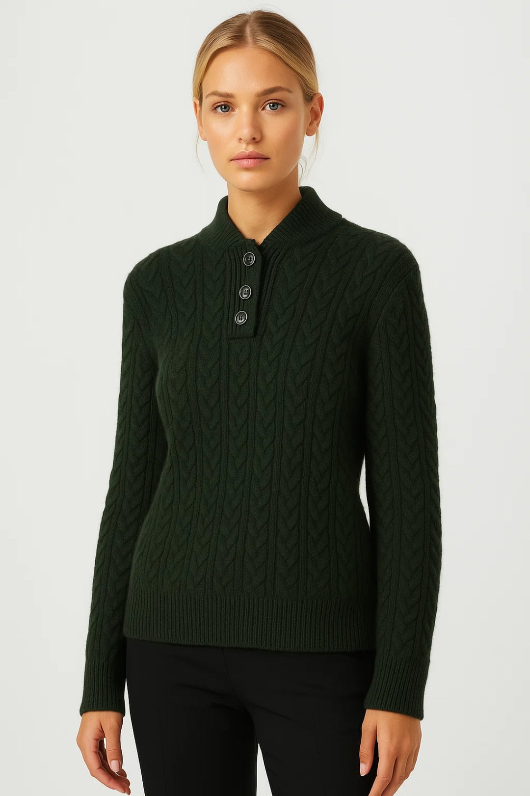 Sally | Women’s Cable-Knit Sweater with Buttoned Collar