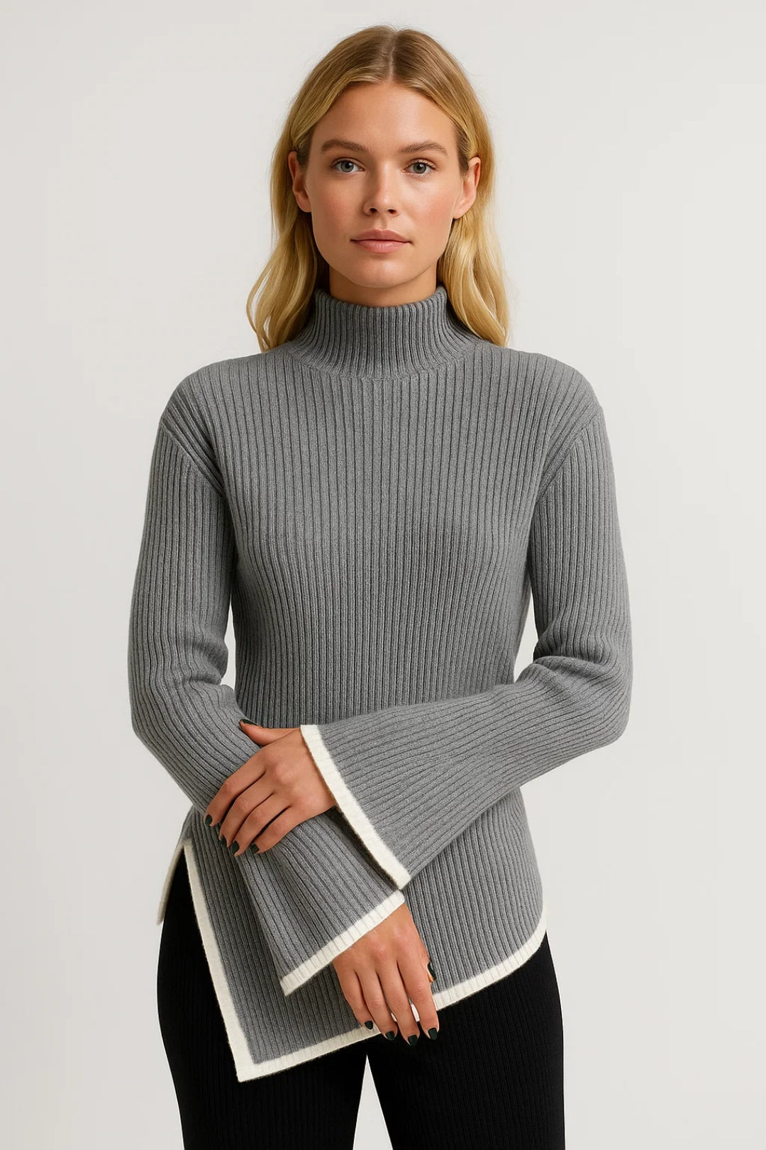Aura | Women’s Flared-Sleeve Turtleneck Knit Sweater