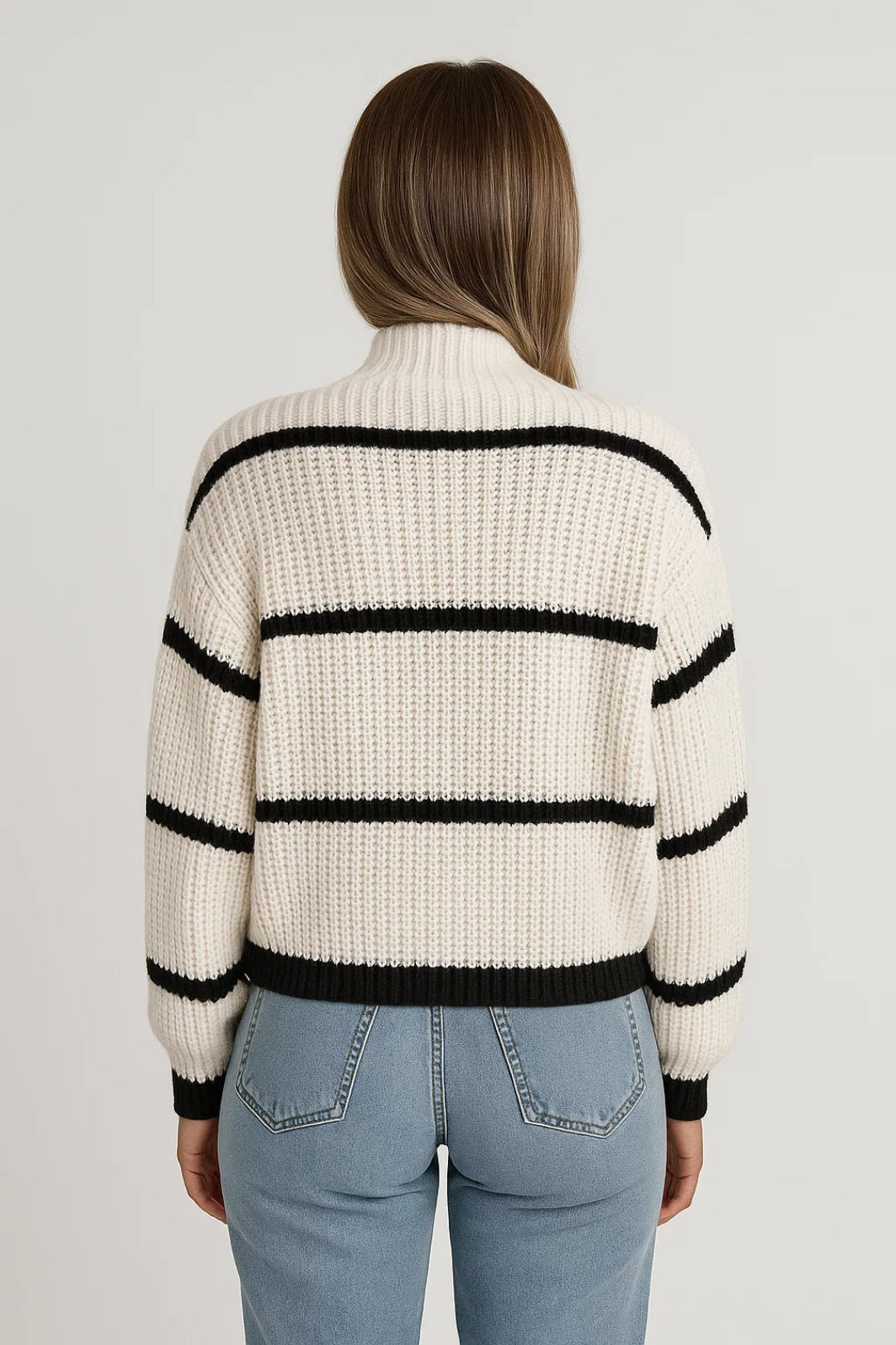 Lara | Women’s Ribbed Stripe Stand-Neck Sweater