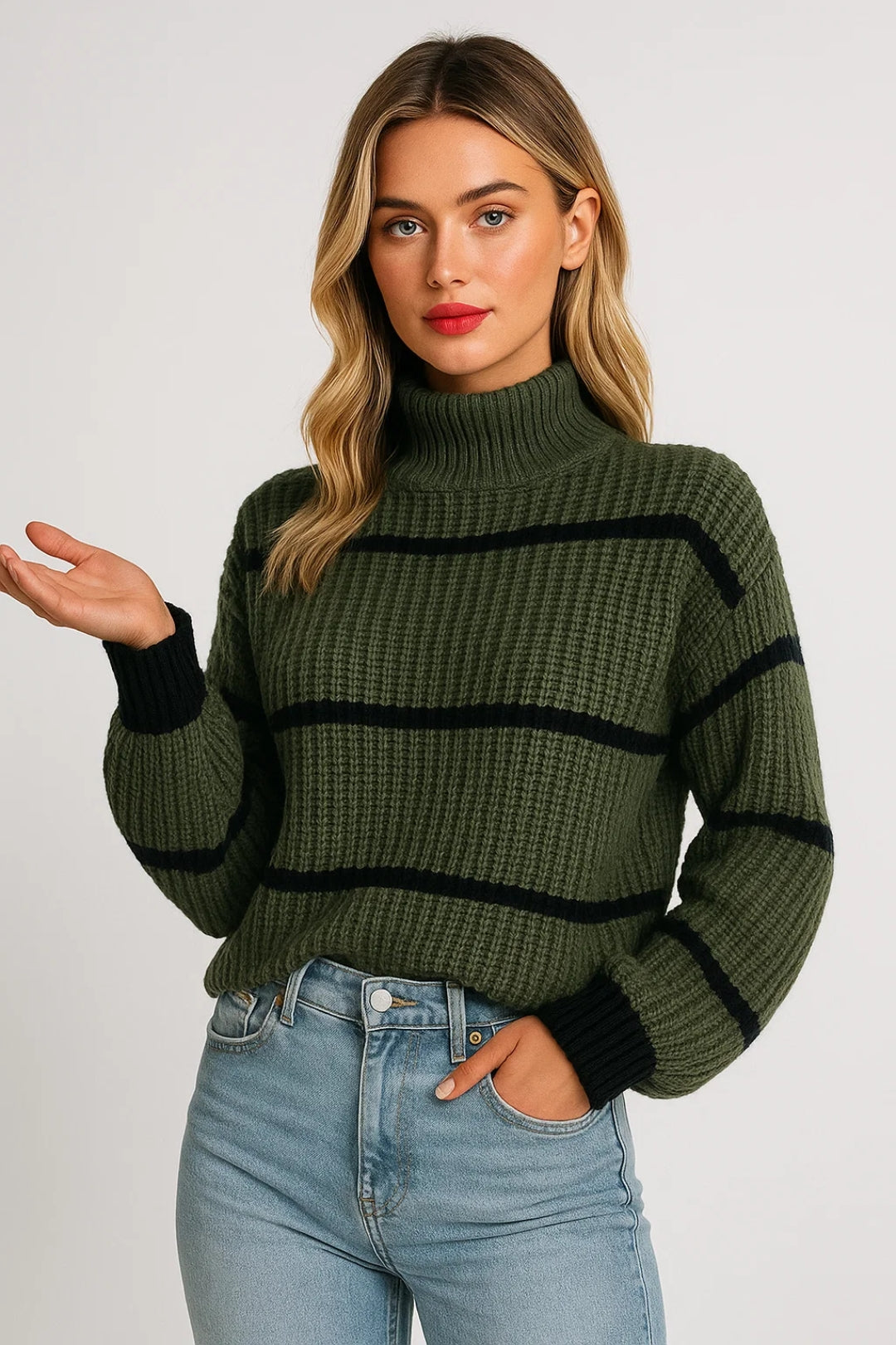 Lara | Women’s Ribbed Stripe Stand-Neck Sweater